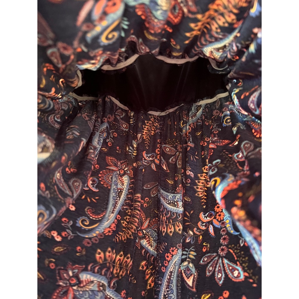 Navy Paisley Floral Spaghetti Strap Dress Large, Romantic Bohemian Travel Spring - Picture 7 of 12